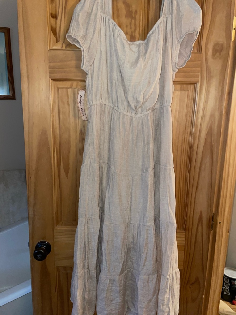 Tiered Puff Sleeve Maxi Dress in Beige - Picture 4 of 5